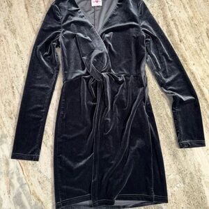 BuddyLove Black Velvet Wrap Dress Small Long Sleeve Tie Front Mini Holiday Party